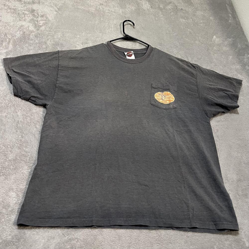 Harley-Davidson Shirt Mens 2XL Gray Pocket Tee Dealer Back Graphic Hanes Beefy